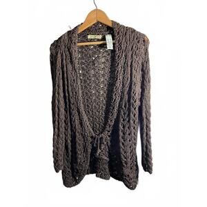 Stamp 10 Vintage Cozy Brown  Boho Crochet Cardigan Sweater